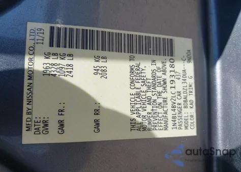 2020 Nissan Altima S Fwd из США, поврежденный, VIN 1N4BL4BV2LC193180